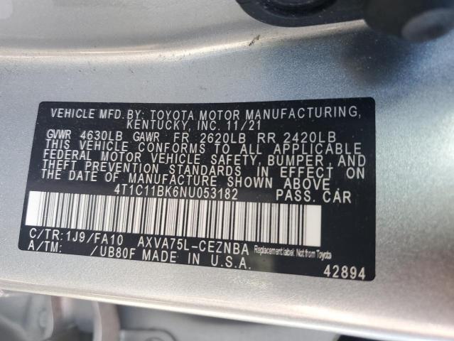 4T1C11BK6NU053182 - 2022 TOYOTA CAMRY LE SILVER photo 12