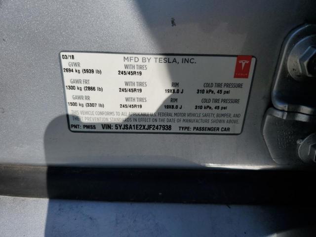 5YJSA1E2XJF247938 - 2018 TESLA MODEL S Srebrny zdjęcie 12