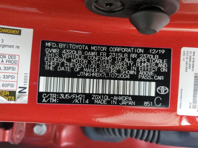 JTNKHMBX7L1072004 - 2020 TOYOTA C-HR XLE RED photo 12