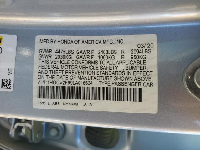 1HGCV2F99LA016634 - 2020 HONDA ACCORD TOURING SILVER photo 12