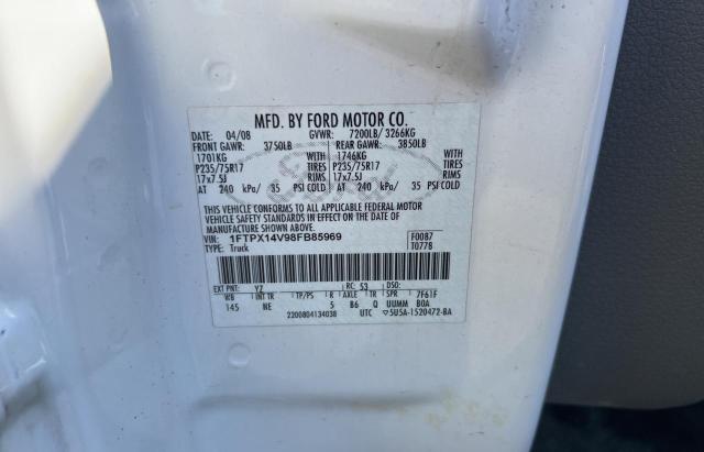 1FTPX14V98FB85969 - 2008 FORD F150 WHITE photo 10