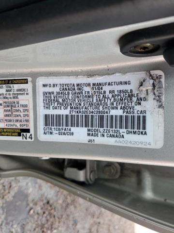 2T1KR32E34C280047 - 2004 TOYOTA COROLLA MATRIX XR SILVER photo 13