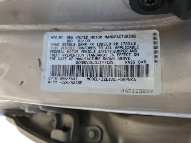 1NXBR32E13Z147123 - 2003 TOYOTA COROLLA CE Qəhvəyi foto 12