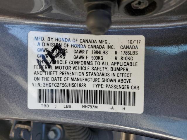 2HGFC2F56JH501828 - 2018 HONDA CIVIC LX Сірий фото 12