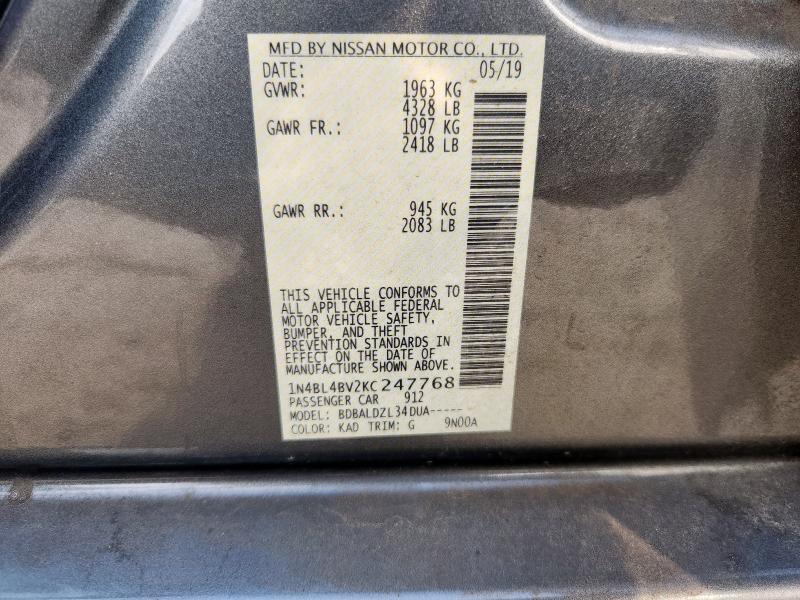 1N4BL4BV2KC247768 - 2019 NISSAN ALTIMA S Сірий фото 13