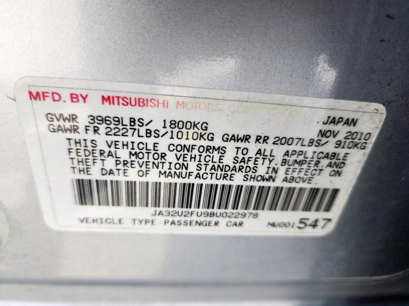 JA32U2FU9BU022978 - 2011 MITSUBISHI LANCER ES/ES SPORT Srebrny zdjęcie 12