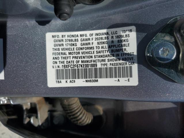 19XFC2F67KE001889 - 2019 HONDA CIVIC LX SILVER photo 12