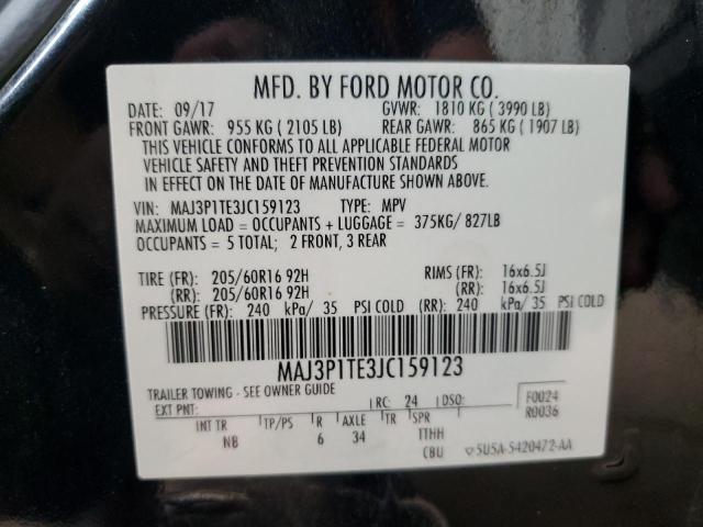 MAJ3P1TE3JC159123 - 2018 FORD ECOSPORT SE أسود صورة 13