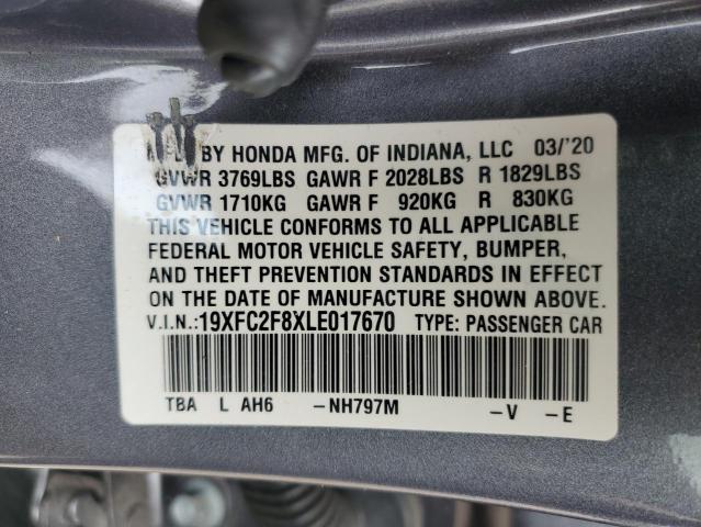 19XFC2F8XLE017670 - 2020 HONDA CIVIC SPORT 灰色 照片 12