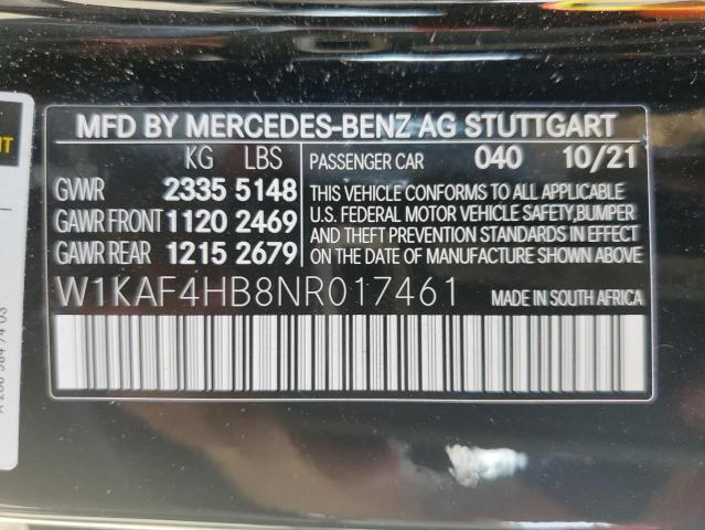 W1KAF4HB8NR017461 - 2022 MERCEDES-BENZ C 300 4MATIC BLACK photo 12