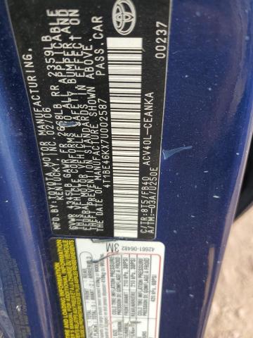 4T1BE46KX7U002587 - 2007 TOYOTA CAMRY CE ლურჯი ფოტო 12