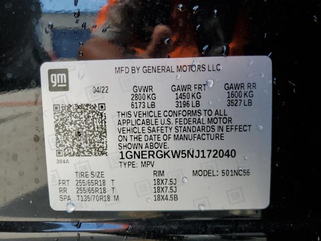 1GNERGKW5NJ172040 - 2022 CHEVROLET TRAVERSE LT BLACK photo 14