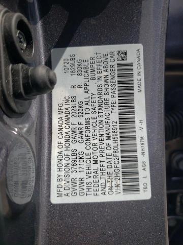 2HGFC2F80LH598912 - 2020 HONDA CIVIC SPORT 灰色 照片 12