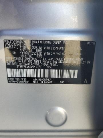 2T3RFREV6GW444326 - 2016 TOYOTA RAV4 XLE SILVER photo 13
