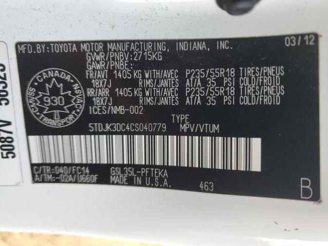 5TDJK3DC4CS040779 - 2012 TOYOTA SIENNA LE 白色 照片 13