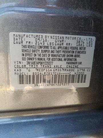3N1AB7AP8KY229377 - 2019 NISSAN SENTRA S Gri fotoğraf 12