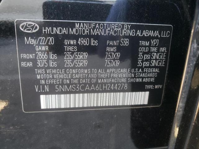 5NMS3CAA6LH244278 - 2020 HYUNDAI SANTA FE SEL Սև լուսանկար 13