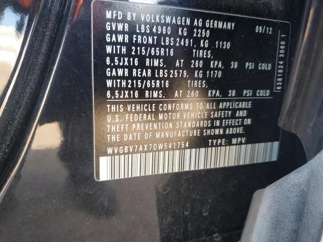 WVGBV7AX7DW541754 - 2013 VOLKSWAGEN TIGUAN S BLACK photo 13