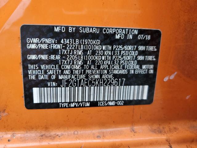 JF2GTAEC5KH229617 - 2019 SUBARU CROSSTREK PREMIUM ORANGE photo 12