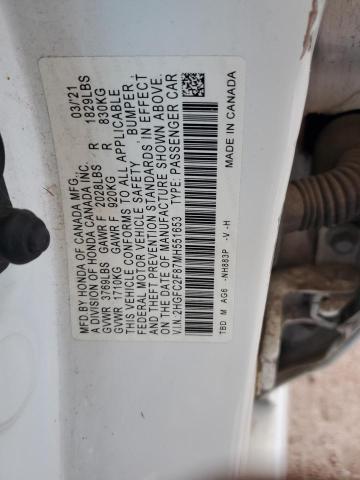 2HGFC2F87MH551653 - 2021 HONDA CIVIC SPORT WHITE photo 12