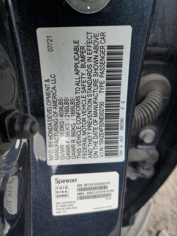 19XZE4F92NE002790 - 2022 HONDA INSIGHT TOURING GRAY photo 12