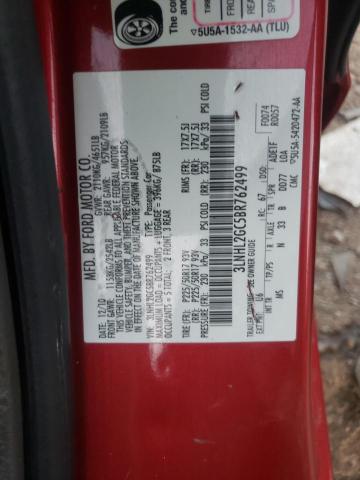 3LNHL2GC5BR762499 - 2011 LINCOLN MKZ RED photo 12