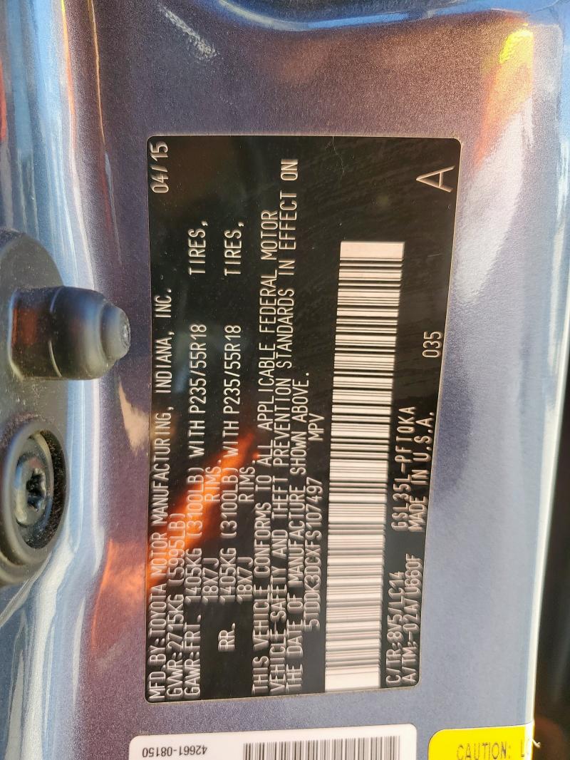 5TDDK3DCXFS107497 - 2015 TOYOTA SIENNA XLE GRAY photo 13