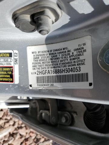2HGFA16886H504053 - 2006 HONDA CIVIC EX SILVER photo 12