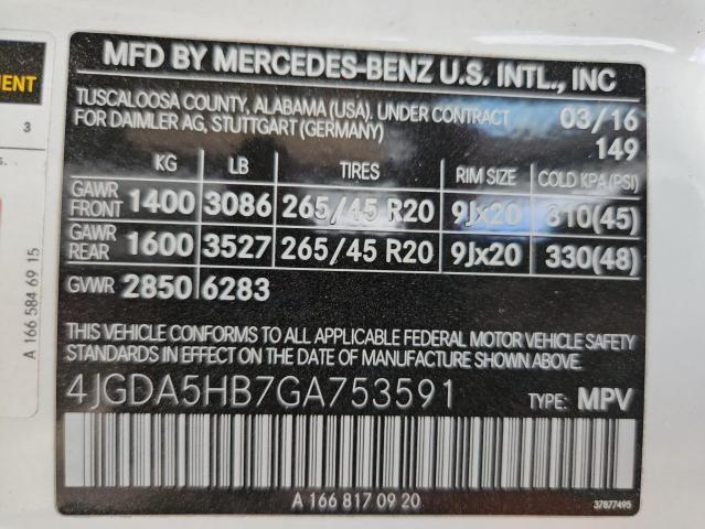 4JGDA5HB7GA753591 - 2016 MERCEDES-BENZ GLE 350 4MATIC WHITE photo 14