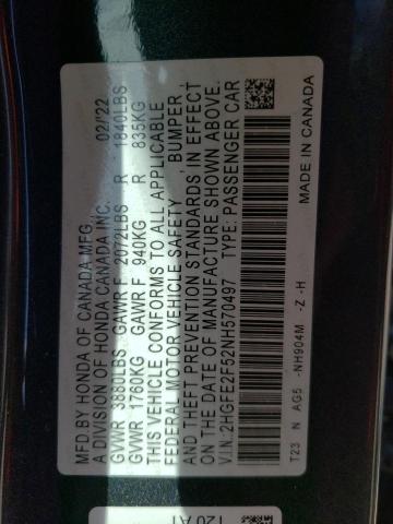 2HGFE2F52NH570497 - 2022 HONDA CIVIC SPORT 灰色 照片 12