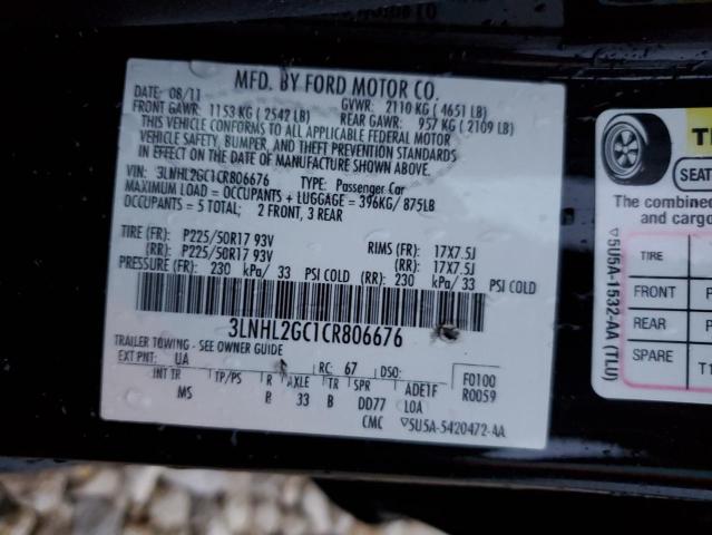 3LNHL2GC1CR806676 - 2012 LINCOLN MKZ BLACK photo 12