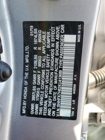 SHHFK7H62KU413689 - 2019 HONDA CIVIC EX SILVER photo 13