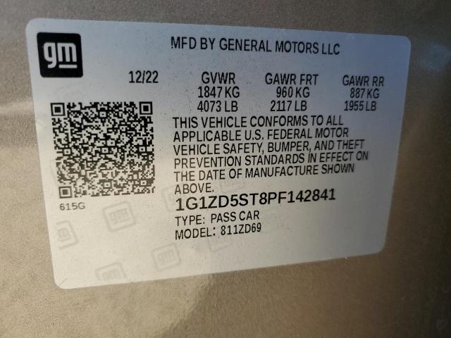 1G1ZD5ST8PF142841 - 2023 CHEVROLET MALIBU LT GOLD photo 12