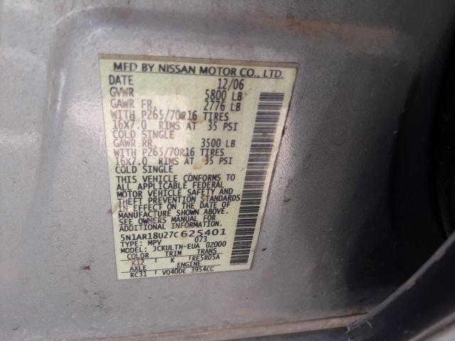 5N1AR18U27C625401 - 2007 NISSAN PATHFINDER LE 银色 照片 12