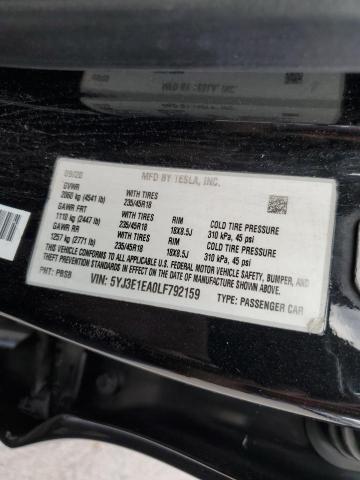 5YJ3E1EA0LF792159 - 2020 TESLA MODEL 3 黑色 照片 12