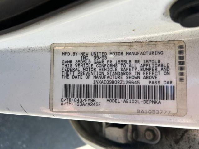 1NXAE09B0RZ126645 - 1994 TOYOTA COROLLA LE WHITE photo 10