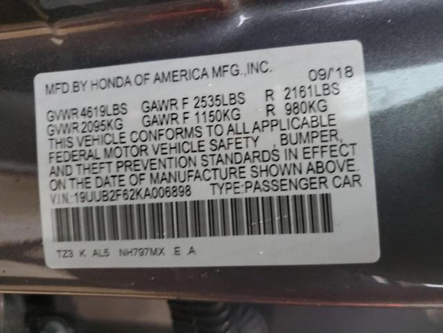 19UUB2F62KA006898 - 2019 ACURA TLX TECHNOLOGY GRAY photo 12