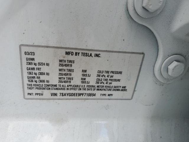 7SAYGDEE9PF710894 - 2023 TESLA MODEL Y თეთრი ფოტო 12