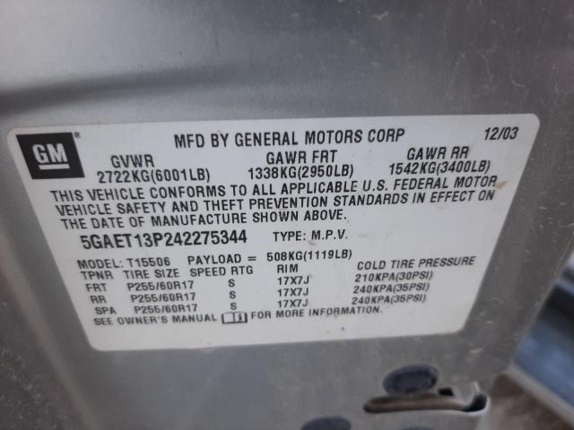 5GAET13P242275344 - 2004 BUICK RAINIER CXL SILVER photo 13