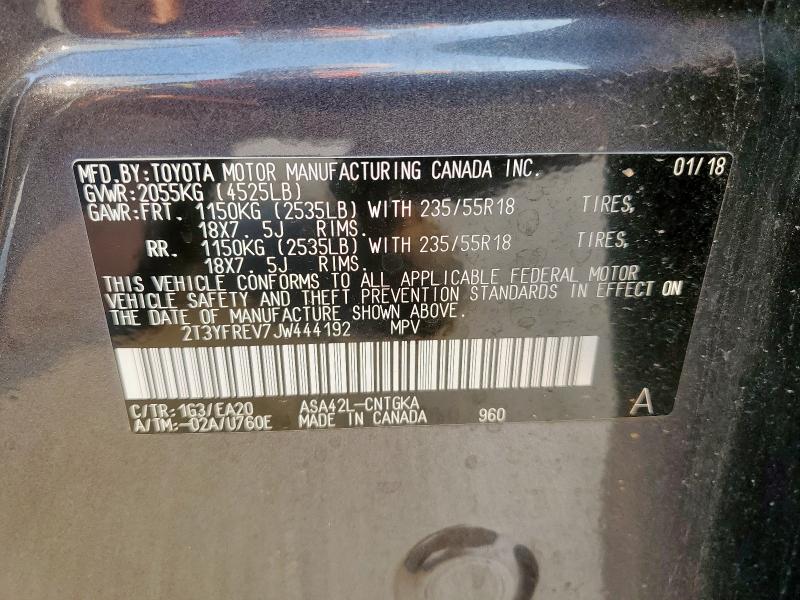2T3YFREV7JW444192 - 2018 TOYOTA RAV4 LIMITED 灰色 照片 13