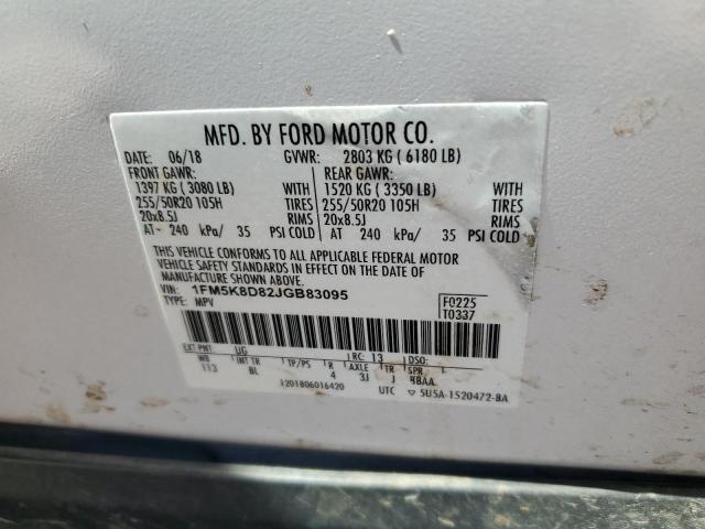 1FM5K8D82JGB83095 - 2018 FORD EXPLORER XLT თეთრი ფოტო 13