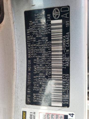 2T1KR32E95C341550 - 2005 TOYOTA COROLLA MA XR SILVER photo 12