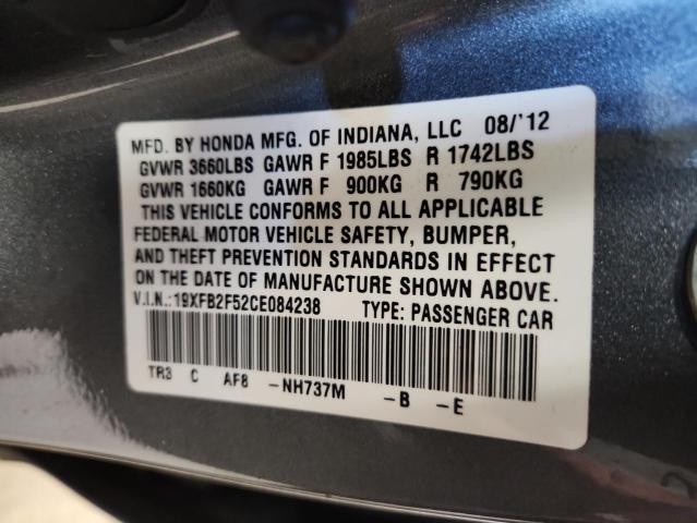 19XFB2F52CE084238 - 2012 HONDA CIVIC LX GRAY photo 13
