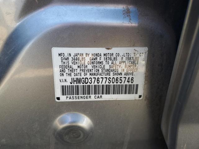 JHMGD37677S065746 - 2007 HONDA FIT S 银色 照片 12