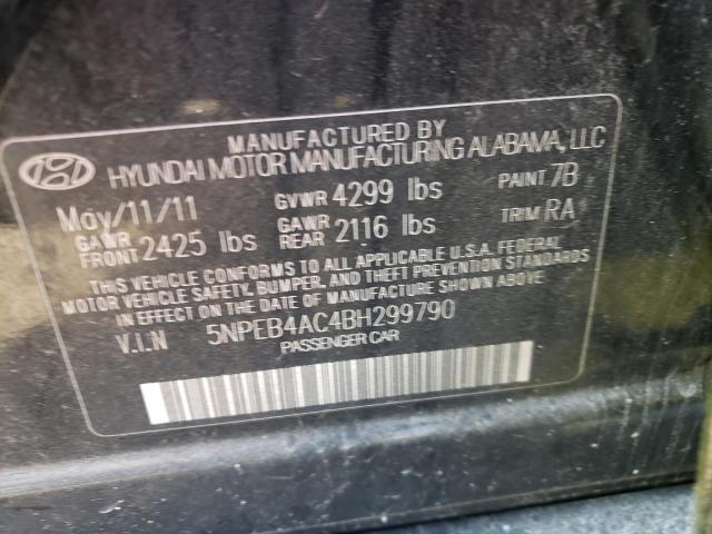 5NPEB4AC4BH299790 - 2011 HYUNDAI SONATA GLS BLACK photo 12