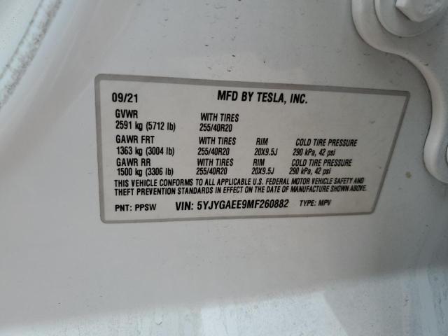 5YJYGAEE9MF260882 - 2021 TESLA MODEL Y WHITE photo 13