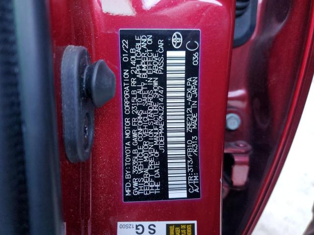 JTDEPMAE9NJ214747 - 2022 TOYOTA COROLLA LE 红色 照片 12