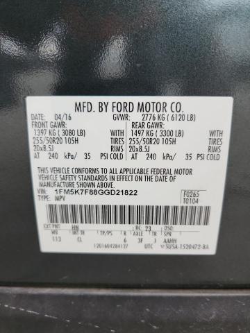 1FM5K7F88GGD21822 - 2016 FORD EXPLORER LIMITED GREEN photo 12