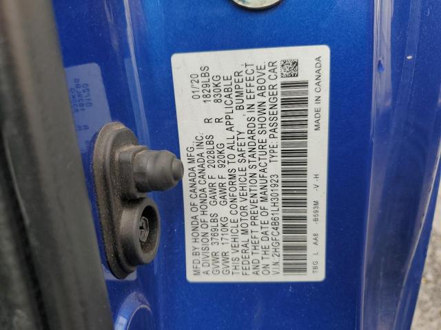 2HGFC4B61LH301923 - 2020 HONDA CIVIC LX Ақ фото 12