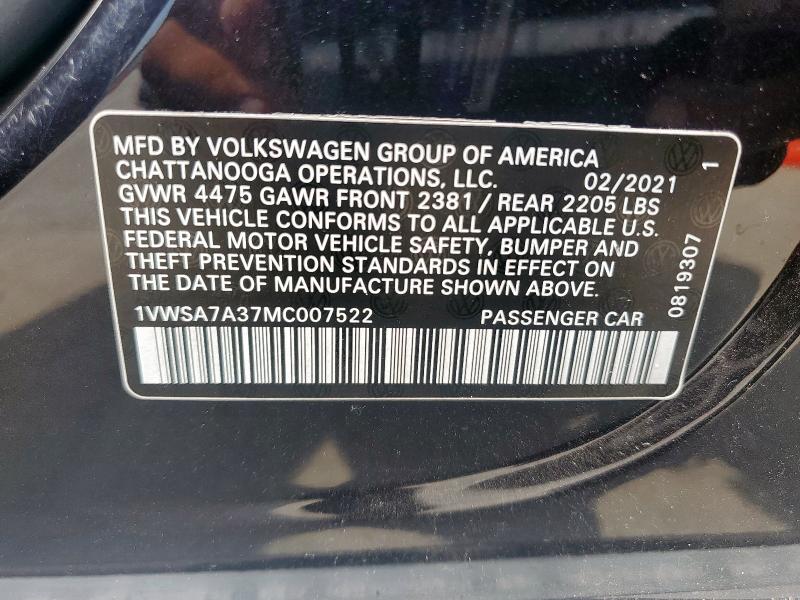 1VWSA7A37MC007522 - 2021 VOLKSWAGEN PASSAT SE BLACK photo 13